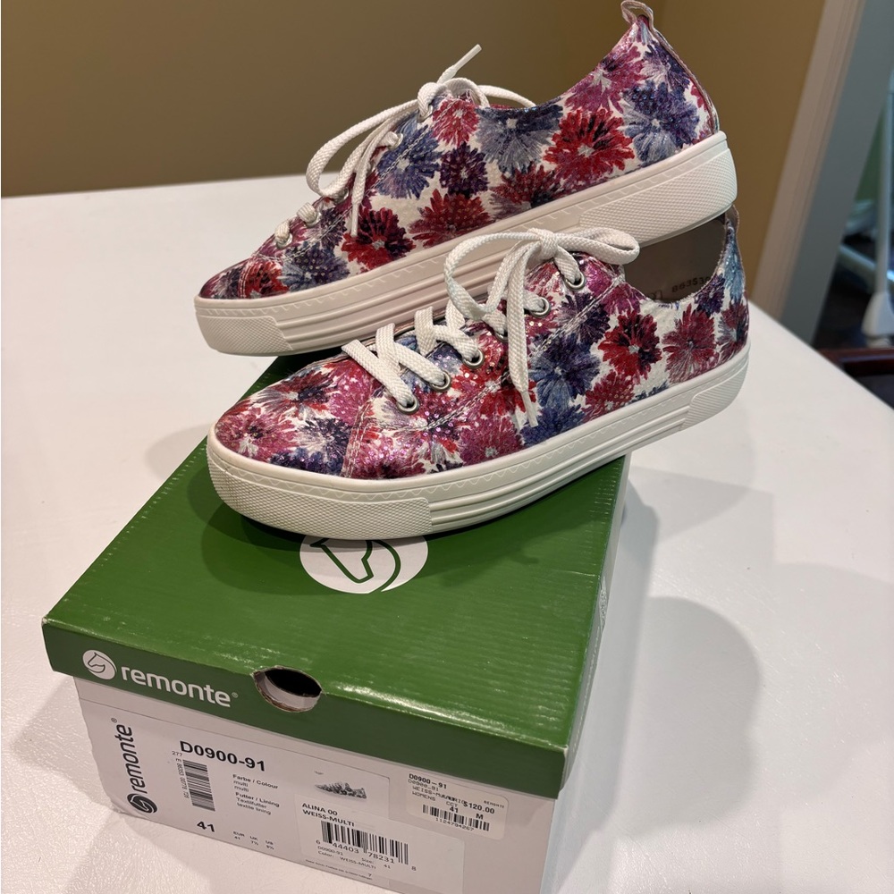 Remonte Red, Blue, Purple Floral Sneakers Vibrant Canvas Design